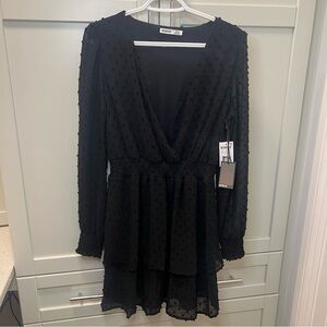 NWT DEVOTED Sheer Fully Lined Polka Dot Embroidered Dress | Deep V | Size Small